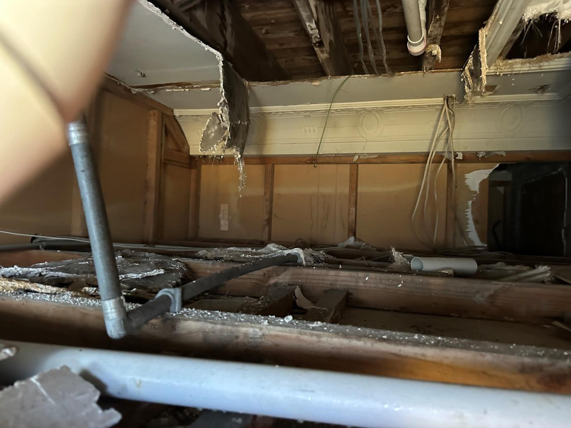 Water-damaged ceiling grid battens photo