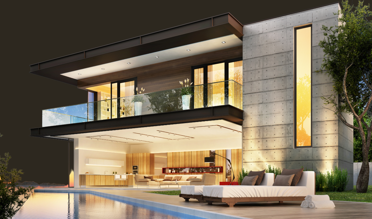 Modern house with pool by the sea